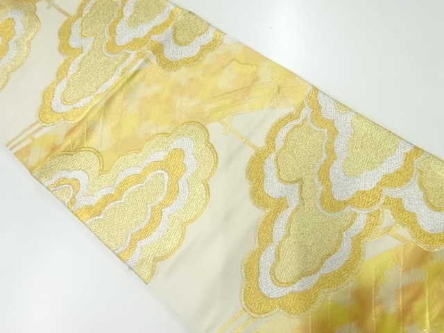 JAPANESE KIMONO / ANTIQUE FUKURO OBI / SILK / WOVEN BRIDGE & CLOUDS